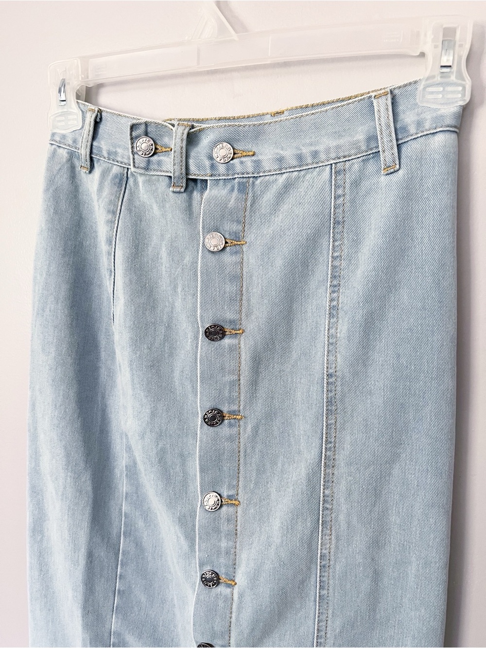 Lightwash Denim Straight Midi Jean Skirt XS Coastal Cowgirl Beachy Western Chic - Picture 3 of 8